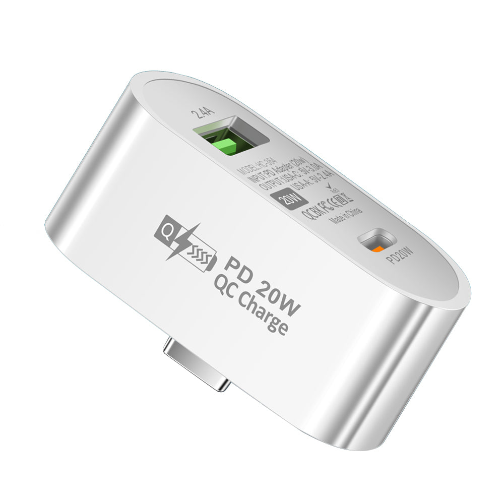 Plug and Play Type-C to Type-C + USB-A Splitter Dual Port Extender PD 20W Fast Charging Adapter, Oval - White
