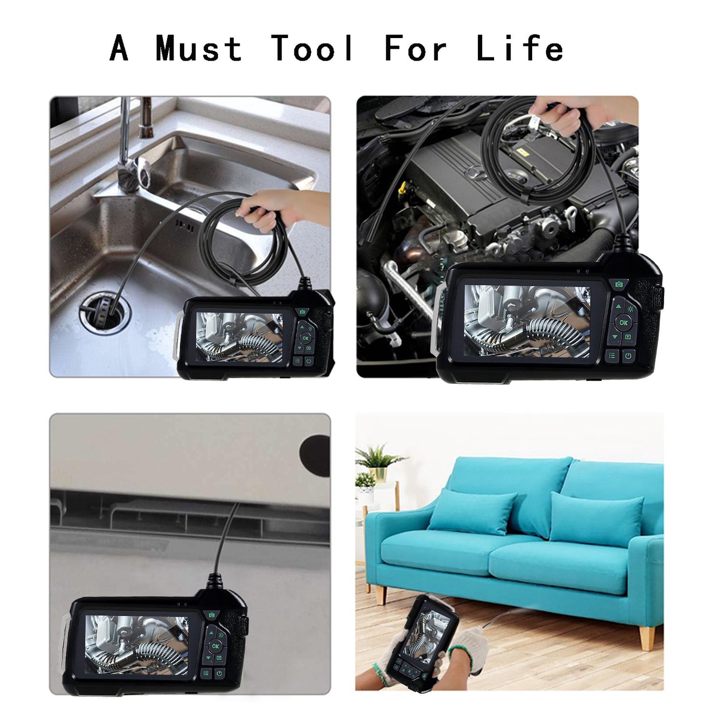 M40 15m Hard Wire 8mm Single Camera Lens 8-LED Industrial Endoscope Inspection with 4.5inch Display Screen