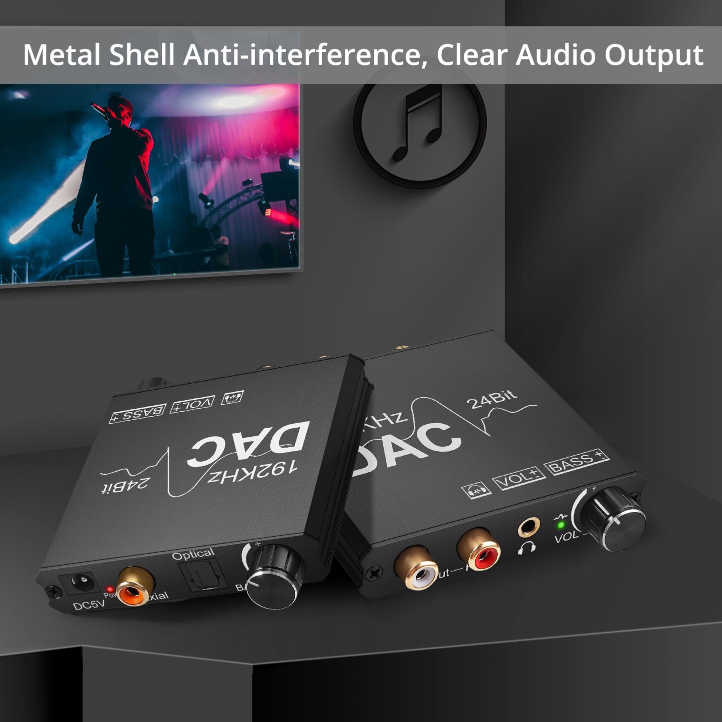 AY106 192Khz 24Bit DAC Digital to Analog Audio Converter with Volume Adjustment and Bass Control