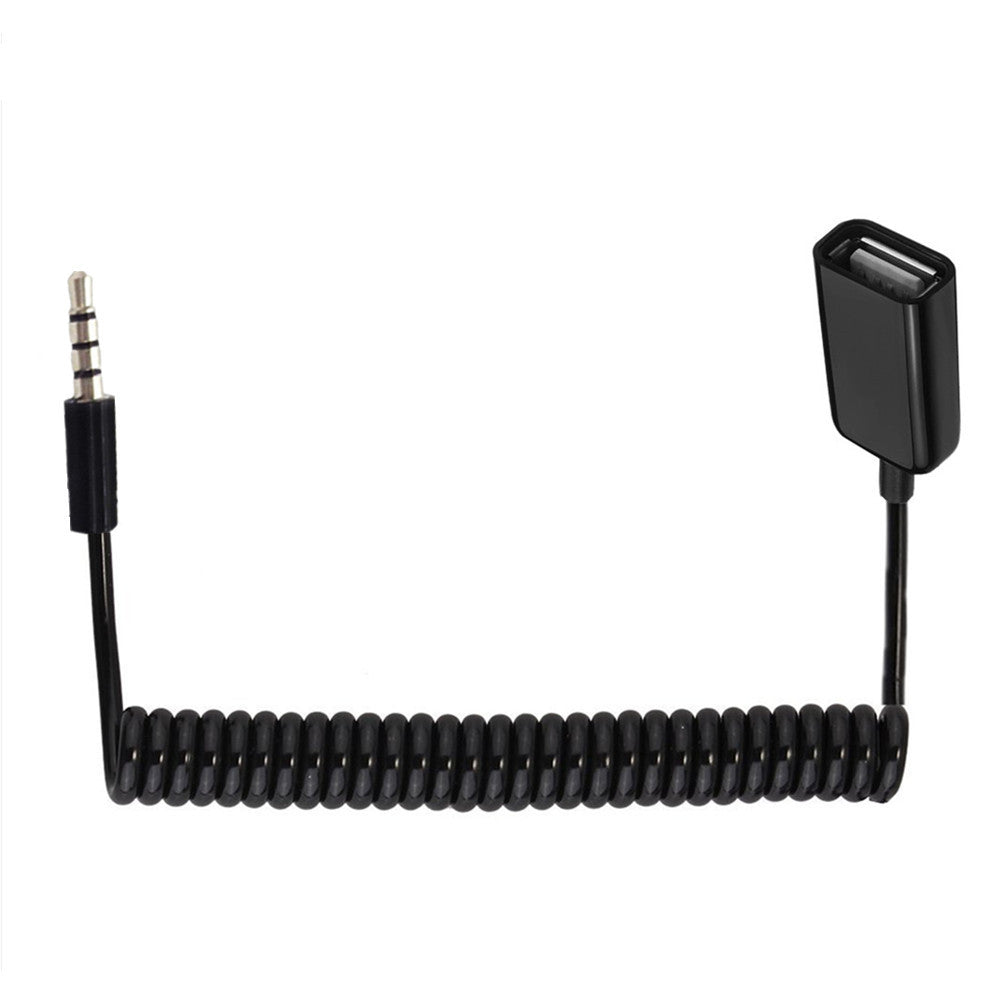 1m 3.5mm Male to USB2.0 Female Audio Adapter Spring Cable Data Transfer Charging OTG Cord