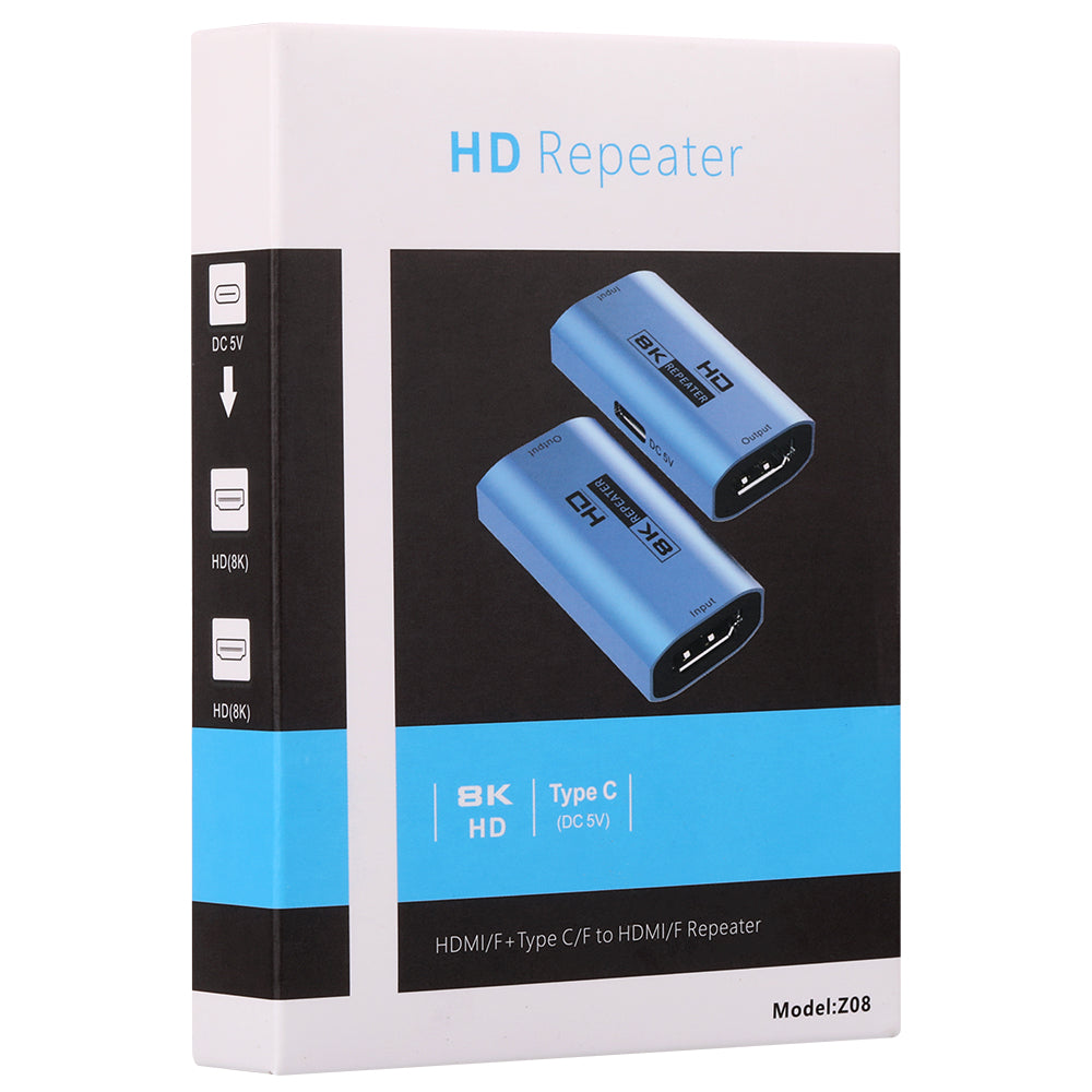 Z08 HDMI Repeater 8K HD Video Signal Amplifier Booster Adapter Extender with Type-C Port