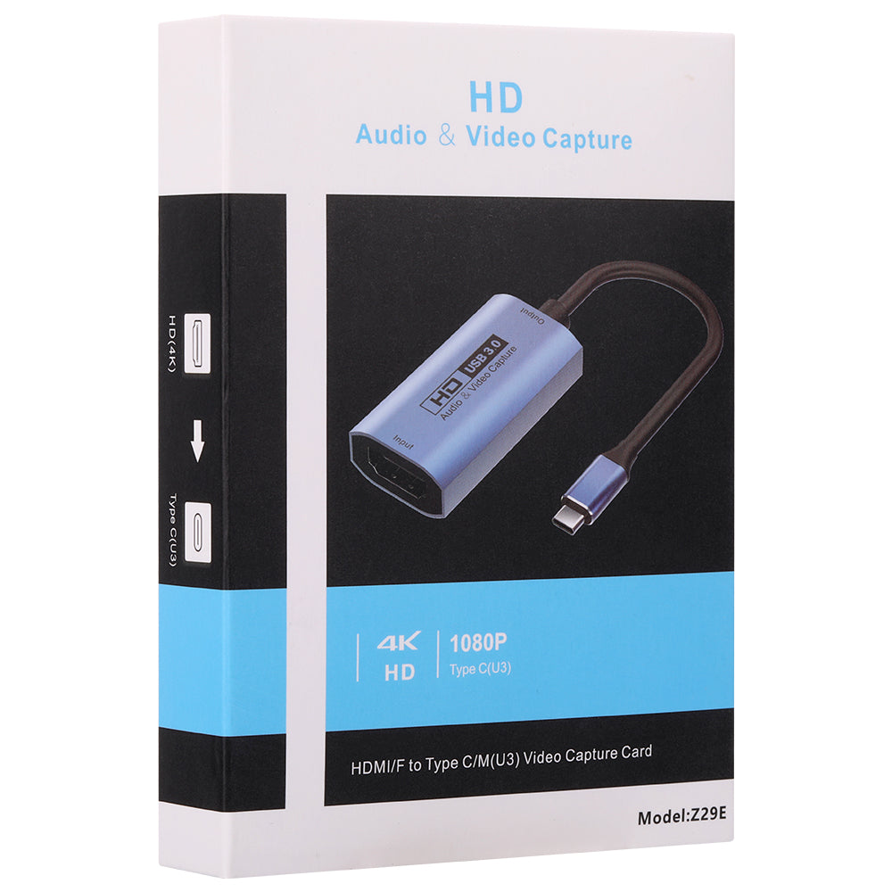 Z29E HD Video Capture Card HDMI Female to Type-C Male USB3.0 Audio Capture Card for Gaming, OBS Recording