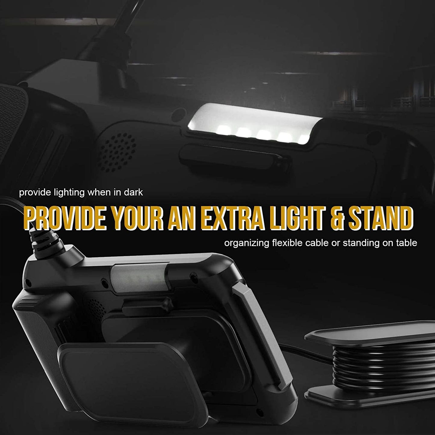 M40 1m Hard Wire 8mm Dual-lens Endoscope with 7-LED Light 4.5inch IPS Screen Industrial Mechanic Camera Scope - Black+Orange