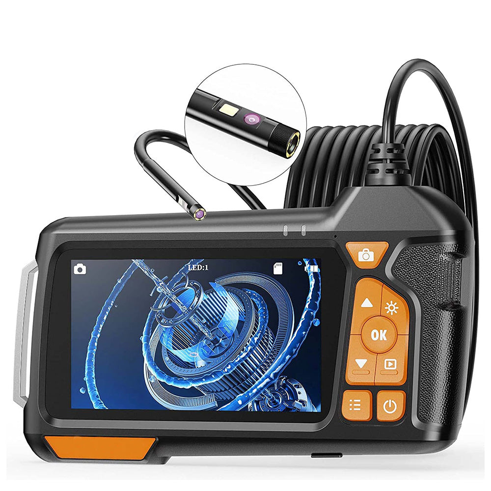 M40 2m Hard Wire Dual-lens Industrial Endoscope 8mm 7-LED 4.5inch IPS Screen Borescope Inspection Camera - Black+Orange