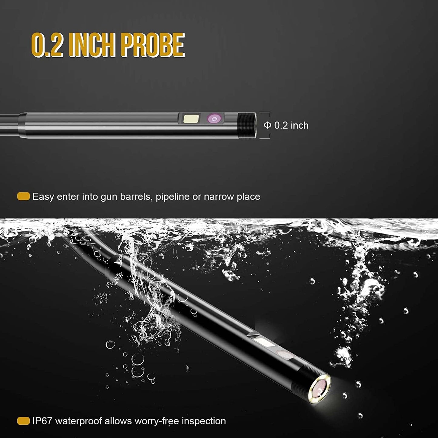 M40 5m Hard Wire 4.5" IPS Screen Industrial Borescope 8mm 7-LED Dual-lens Endoscope Camera - Black+Orange