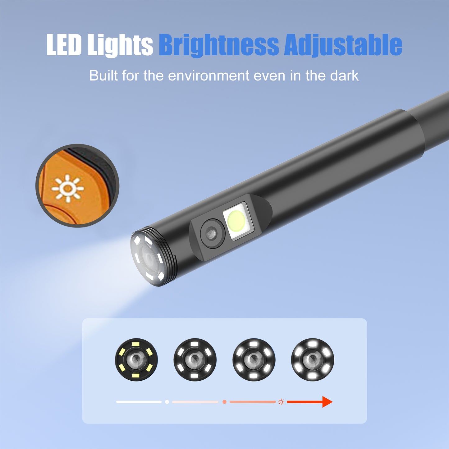 M40 1m Hard Wire Borescope Camera with 6+1 LED Lights 5mm 4.5inch IPS Screen Dual-lens Industrial Endoscope - Black+Orange