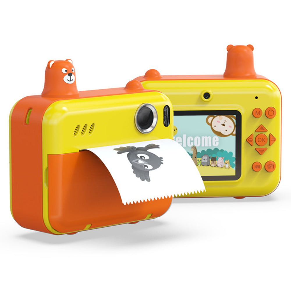 IPS 2.36&quot; HD Display Children Camera Thermal Printing Photo Cartoon Camera Toy Dual Lens Camera Printer - Yellow