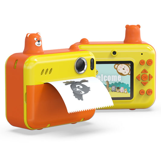 IPS 2.36&quot; HD Display Children Camera Thermal Printing Photo Cartoon Camera Toy Dual Lens Camera Printer - Yellow
