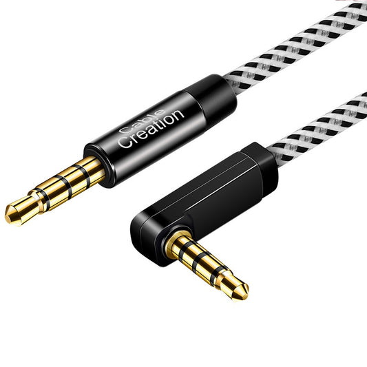 Cablecreation CC0363 0.9m 3.5mm Male to 3.5mm Male Elbow Stereo Audio Cable Braided TRRS Aux Cord
