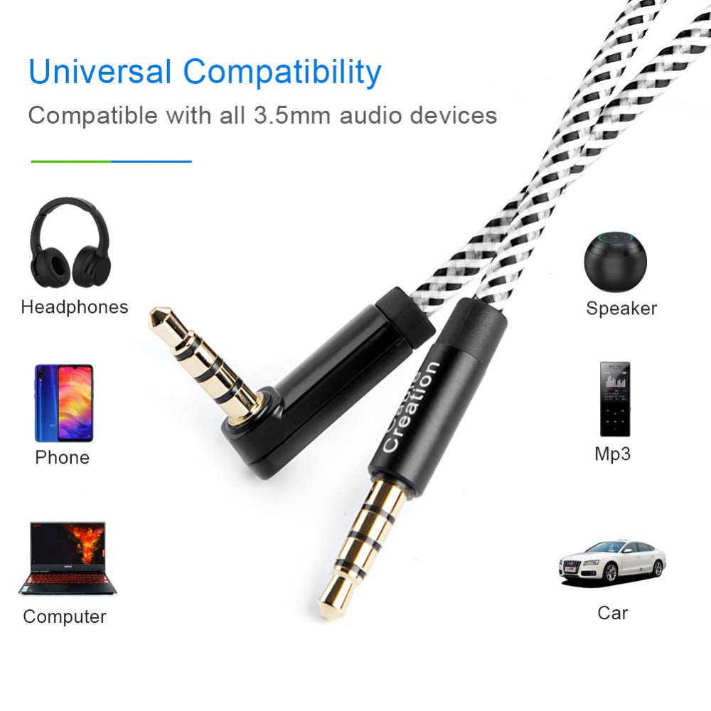 Cablecreation CC0363 0.9m 3.5mm Male to 3.5mm Male Elbow Stereo Audio Cable Braided TRRS Aux Cord