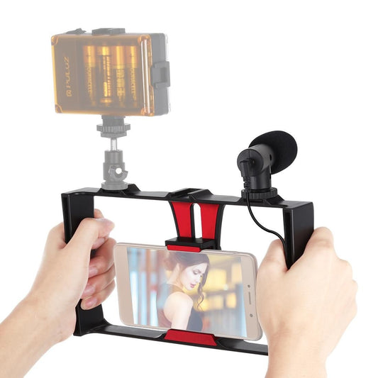 PULUZ 2 in 1 Live Broadcast Smartphone Video Rig + Microphone Kits for iPhone, Galaxy, Huawei, Xiaomi, HTC, LG, Google, and Other Smartphones (Red)
