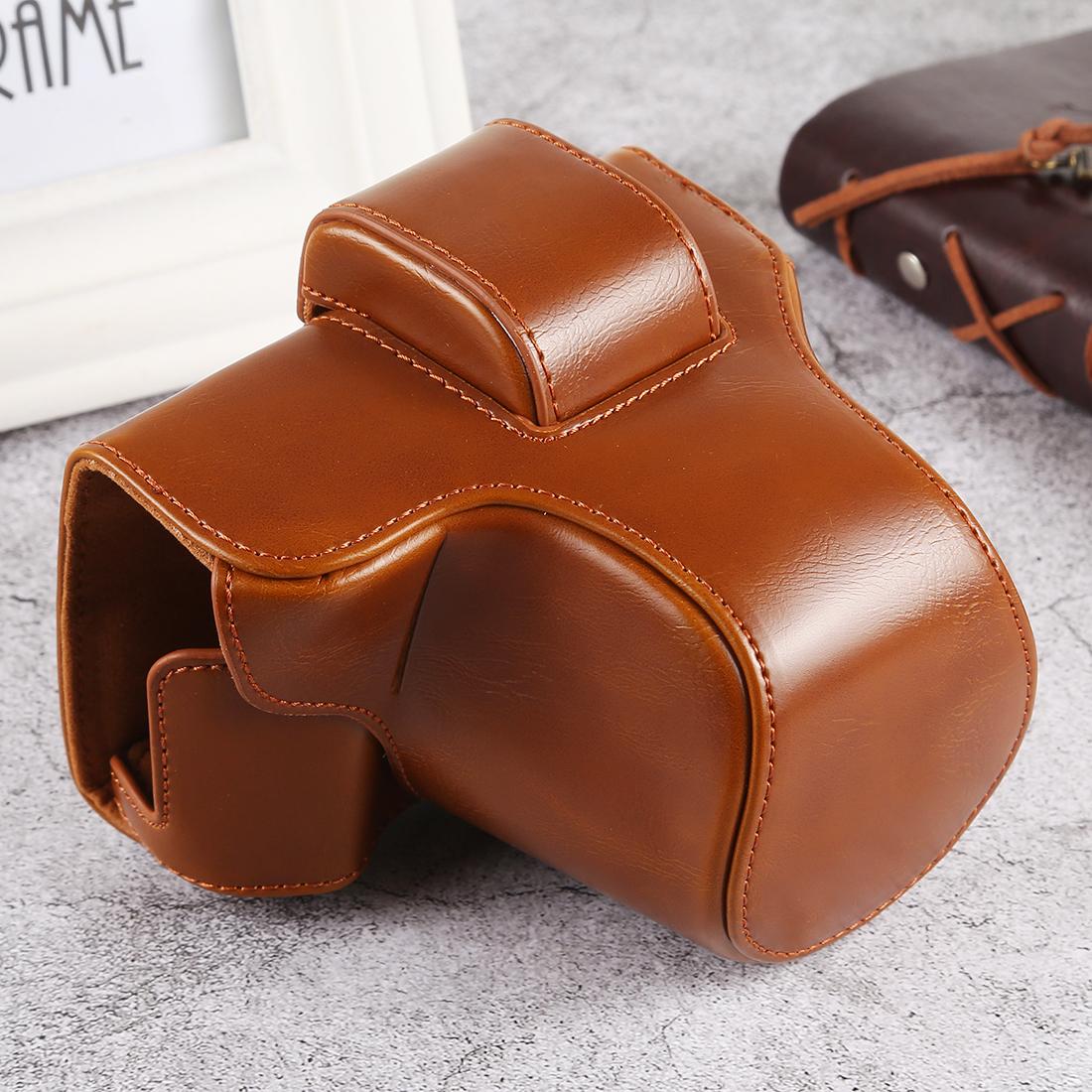 Oil Skin PU Leather Camera Full Body Case Bag with Strap for Olympus EM10 III (Brown)