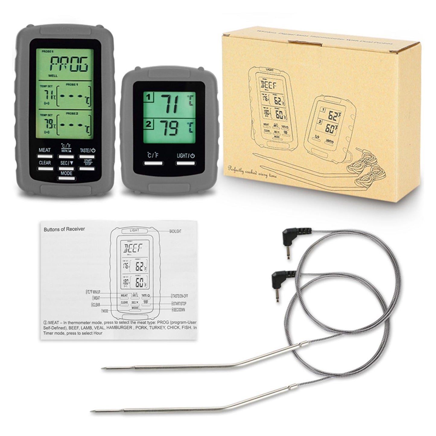 BBQ Food Thermometer Barbecue Baking Fry Chef Cooking Instant Read Gray