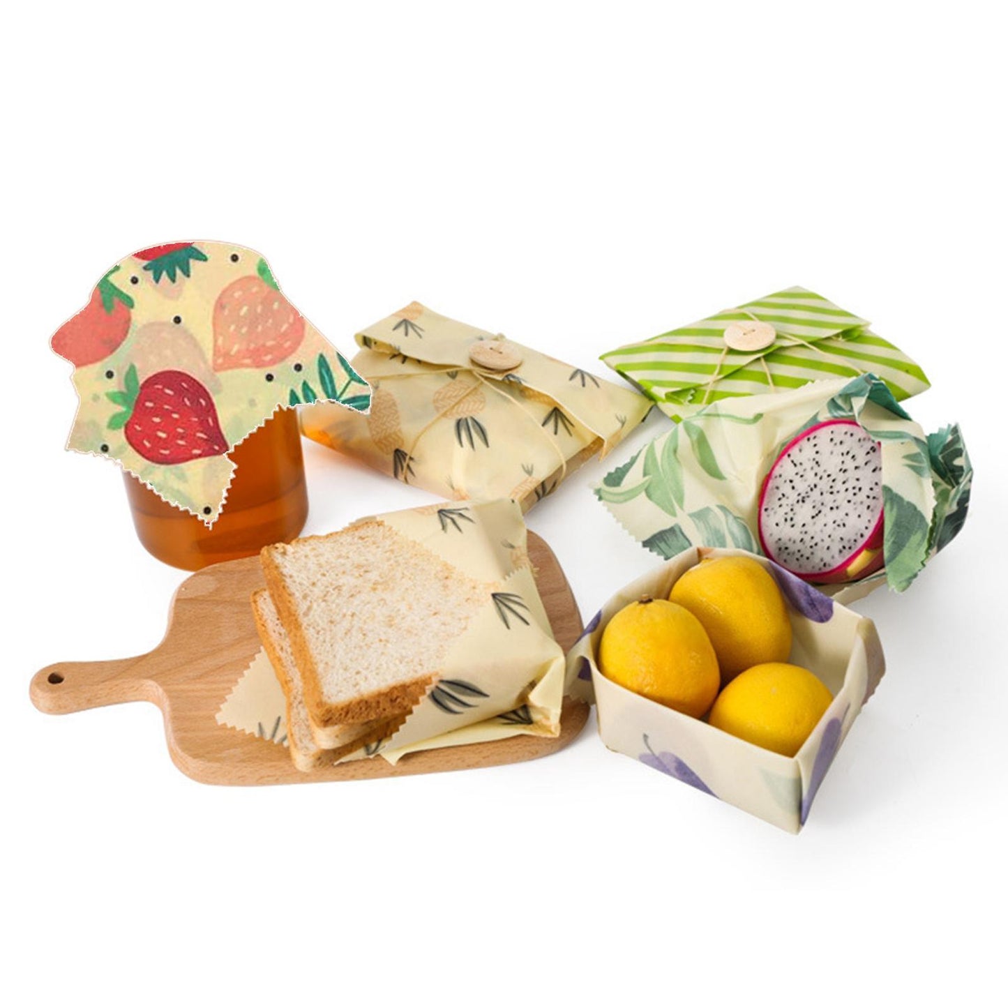4Pcs Reusable Beeswax Food Wraps for Bread Sandwich Bees Wax Strawberry