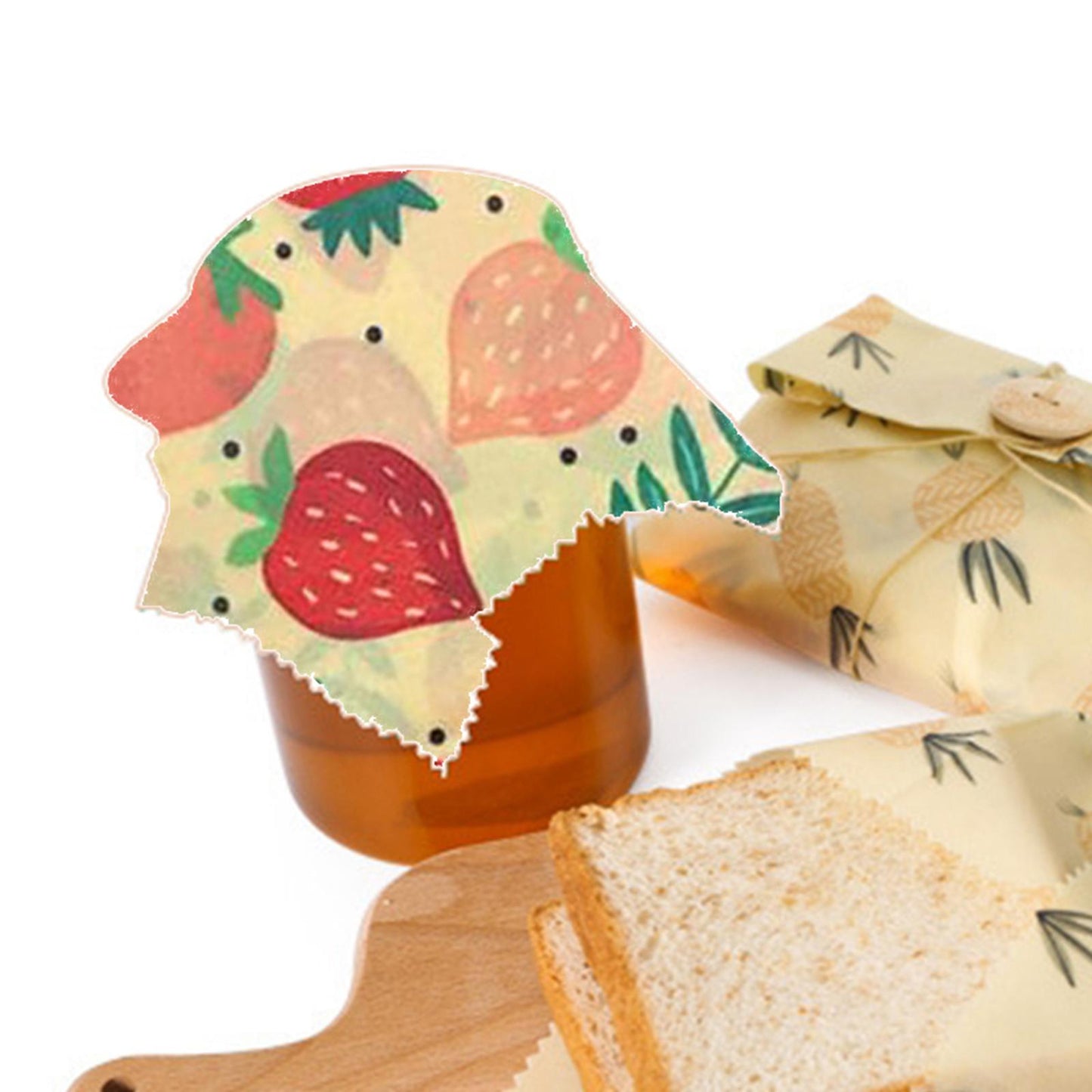 4Pcs Reusable Beeswax Food Wraps for Bread Sandwich Bees Wax Strawberry