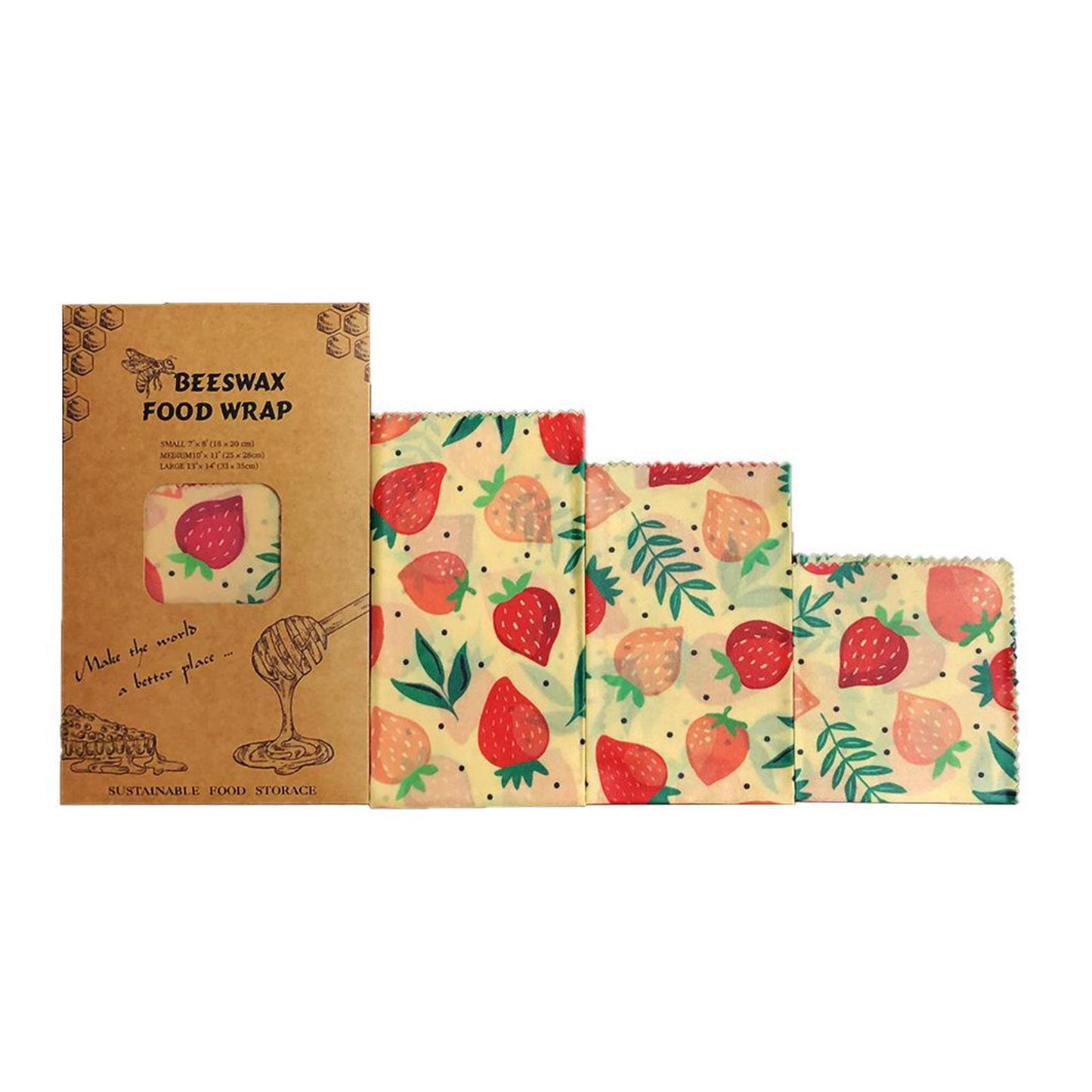 4Pcs Reusable Beeswax Food Wraps for Bread Sandwich Bees Wax Strawberry