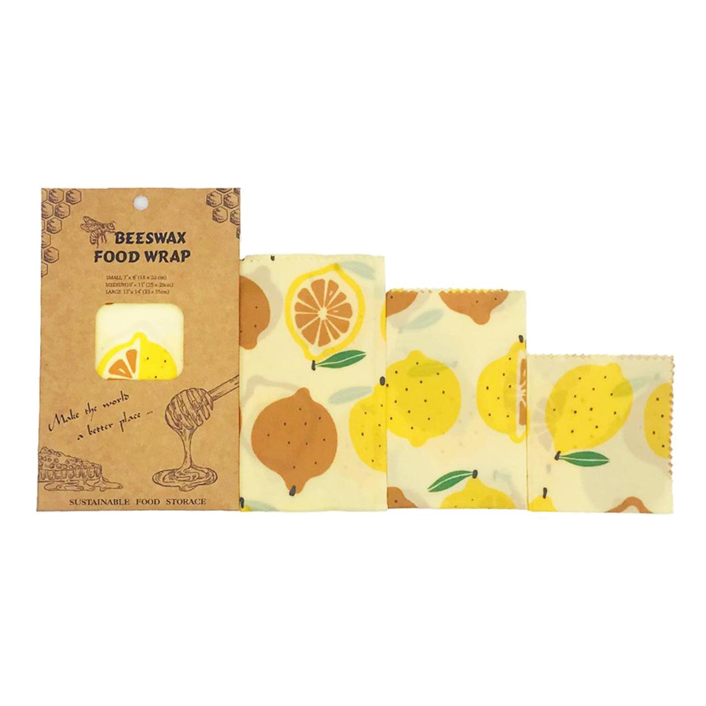 4Pcs Reusable Beeswax Food Wraps for Bread Sandwich Bees Wax Lemon