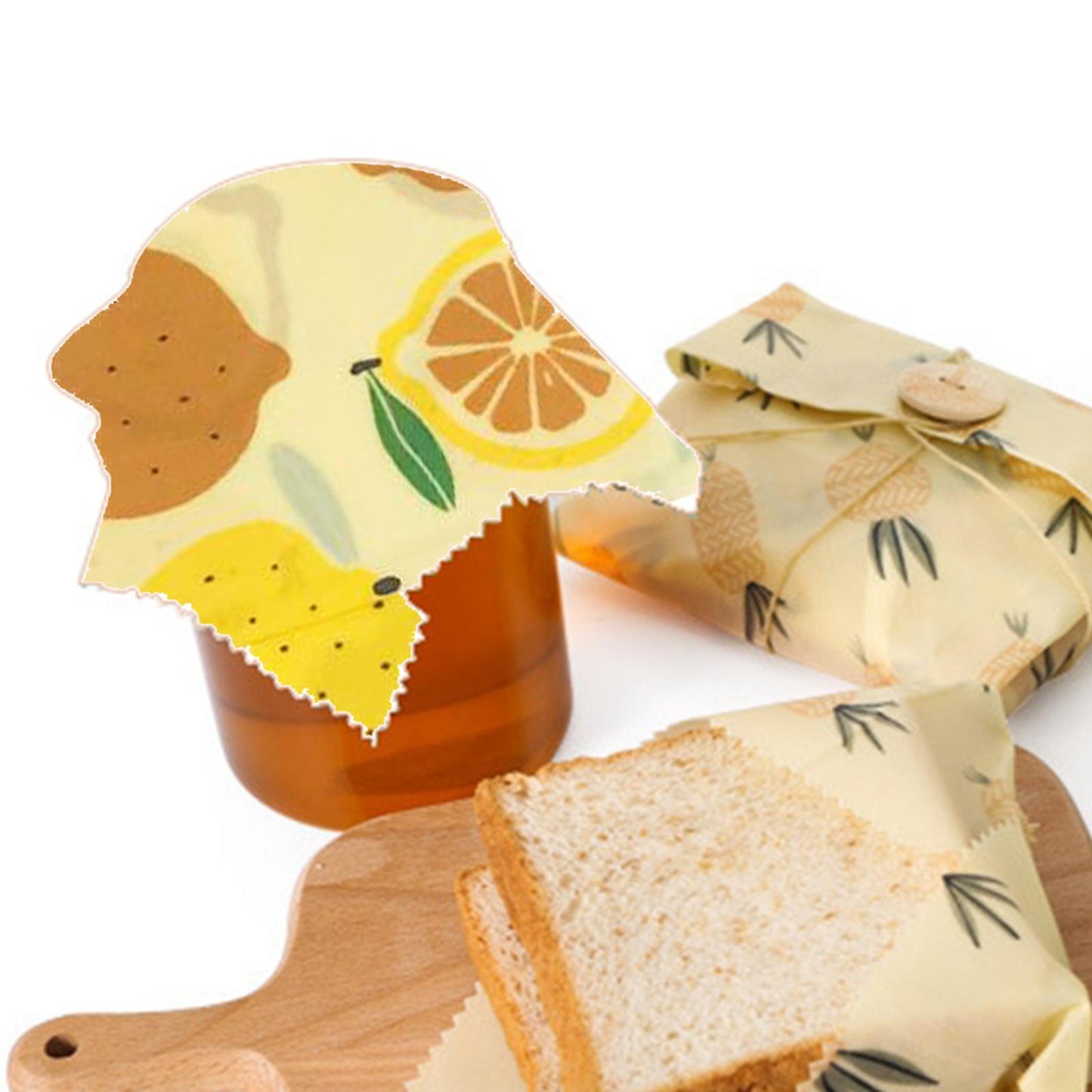 4Pcs Reusable Beeswax Food Wraps for Bread Sandwich Bees Wax Lemon