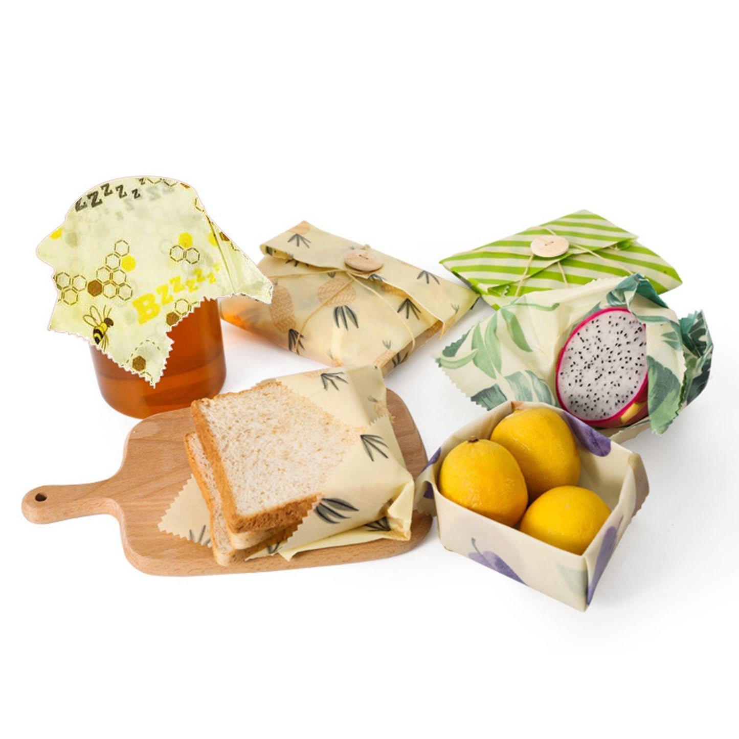 4Pcs Reusable Beeswax Food Wraps for Bread Sandwich Bees Wax Bee