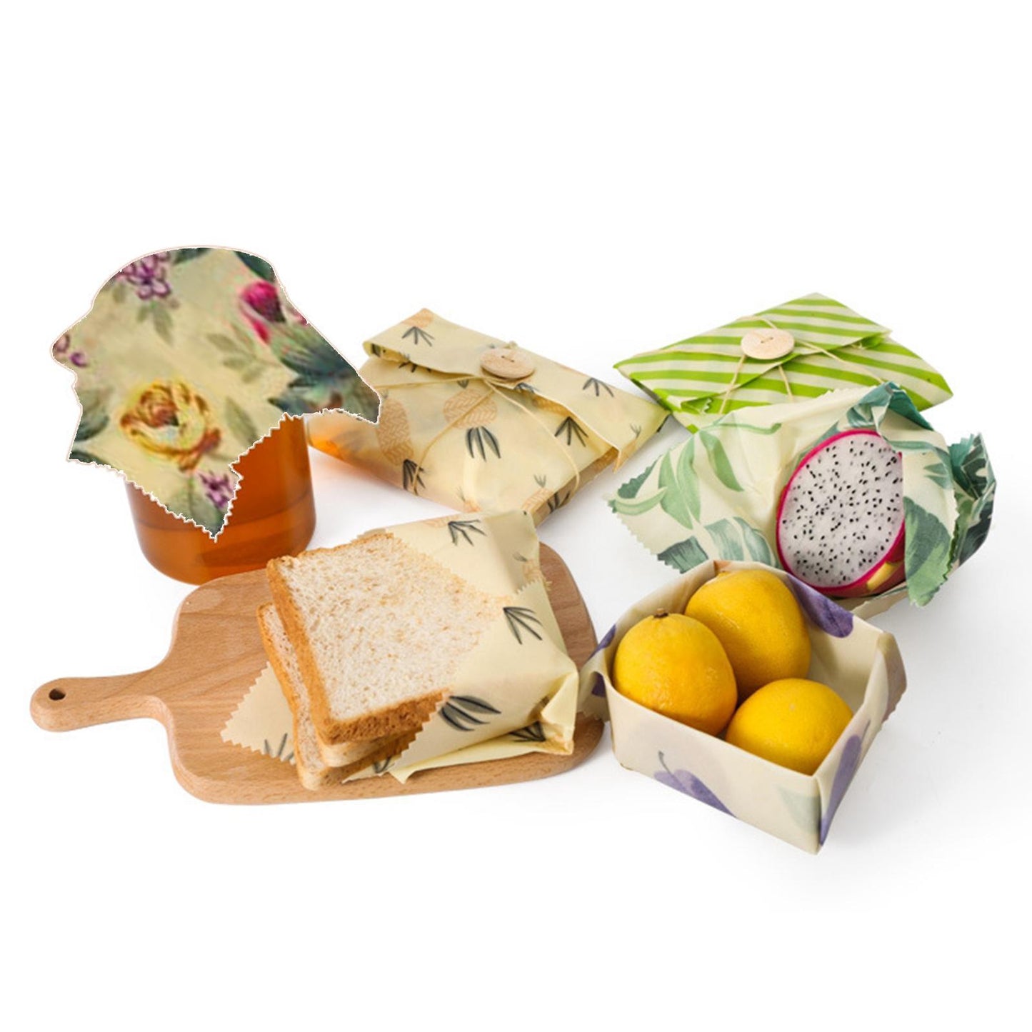 4Pcs Reusable Beeswax Food Wraps for Bread Sandwich Bees Wax Floral
