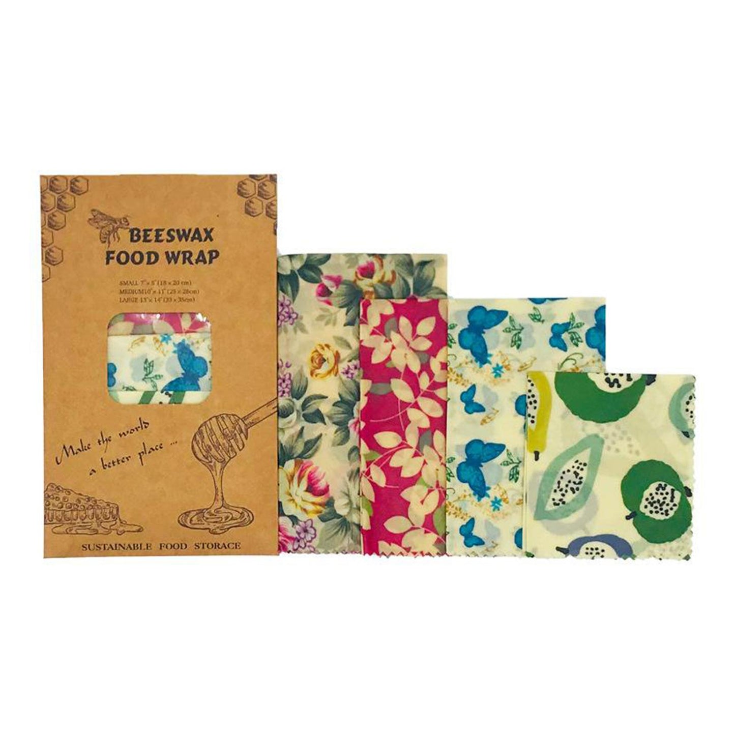 4Pcs Reusable Beeswax Food Wraps for Bread Sandwich Bees Wax Floral