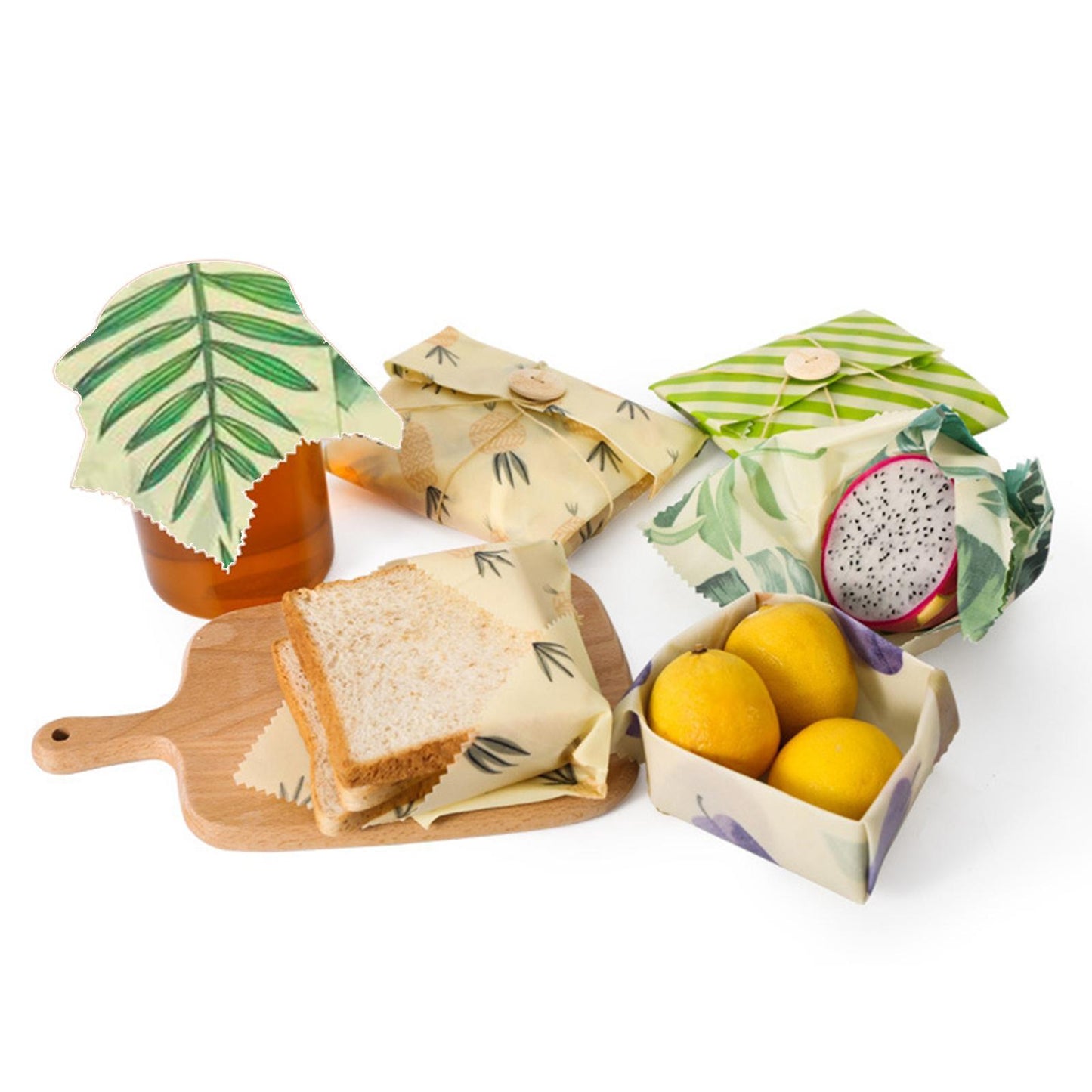 4Pcs Reusable Beeswax Food Wraps for Bread Sandwich Bees Wax Green Leaf
