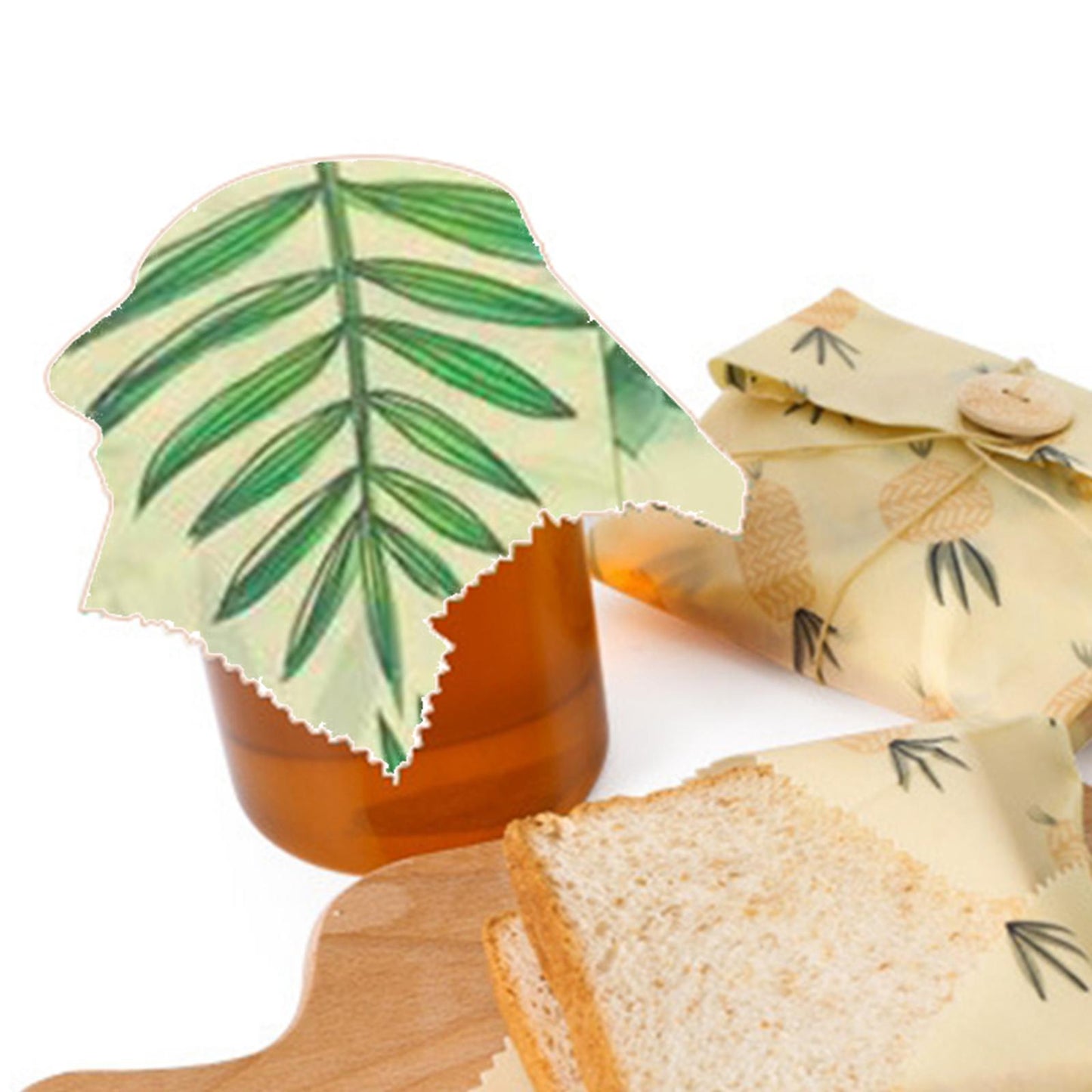 4Pcs Reusable Beeswax Food Wraps for Bread Sandwich Bees Wax Green Leaf