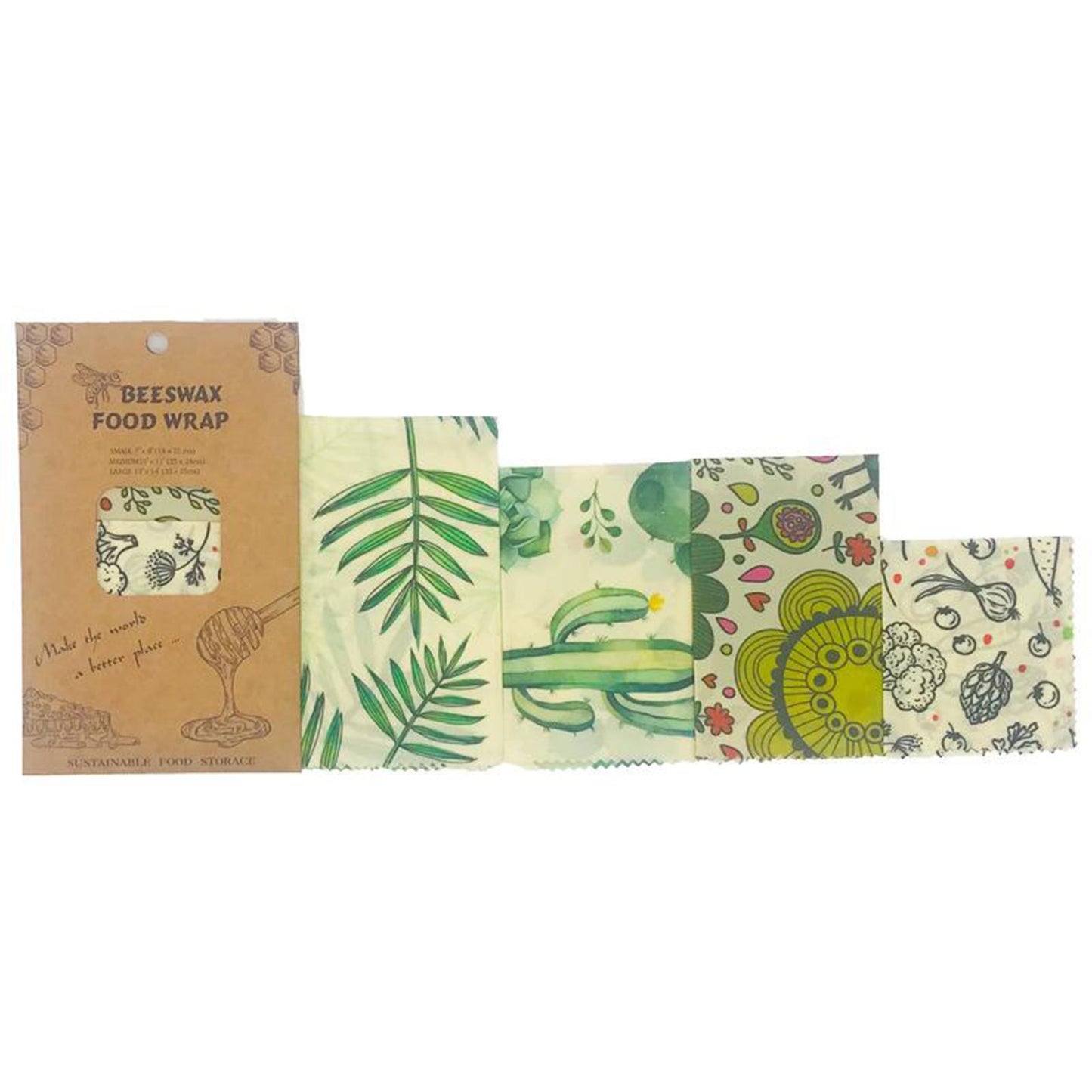 4Pcs Reusable Beeswax Food Wraps for Bread Sandwich Bees Wax Green Leaf