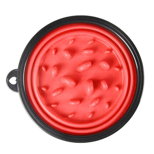 Slow Feeder Dog Bowl Collapsible Pet Cat Food Dish Water Feeding Red
