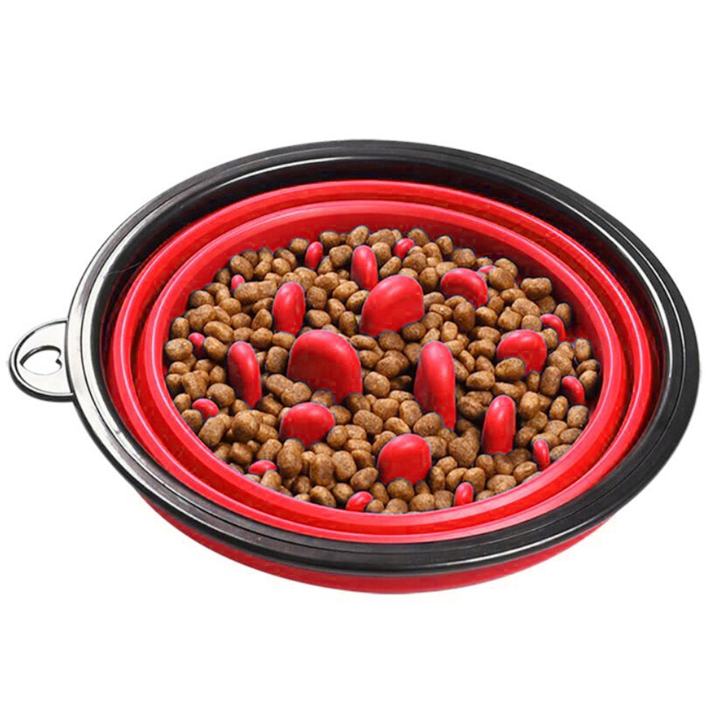 Slow Feeder Dog Bowl Collapsible Pet Cat Food Dish Water Feeding Red