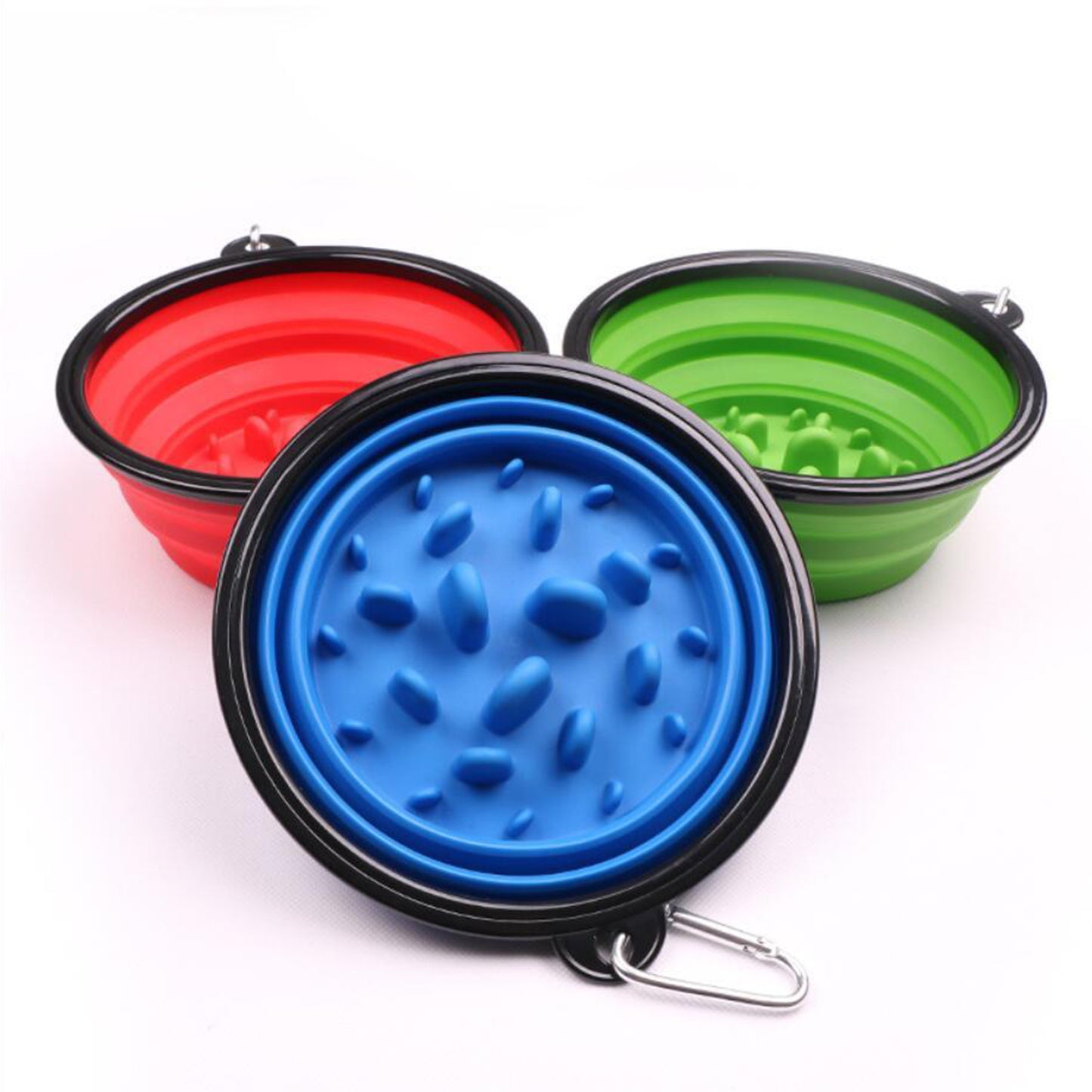 Slow Feeder Dog Bowl Collapsible Pet Cat Food Dish Water Feeding Red