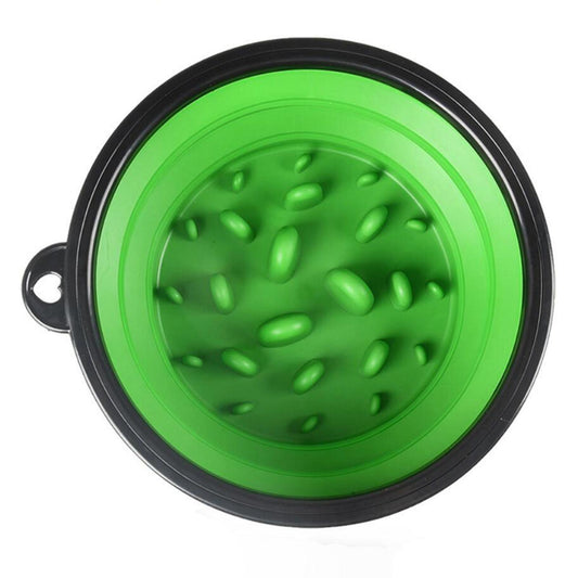 Slow Feeder Dog Bowl Collapsible Pet Cat Food Dish Water Feeding Green
