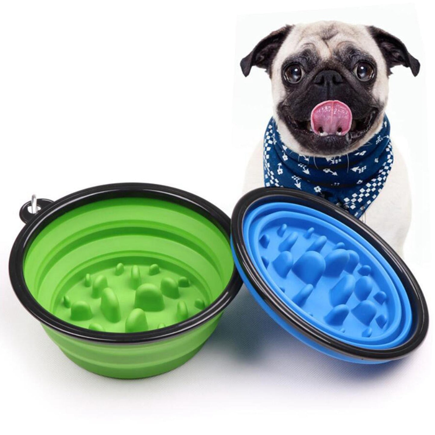 Slow Feeder Dog Bowl Collapsible Pet Cat Food Dish Water Feeding Green