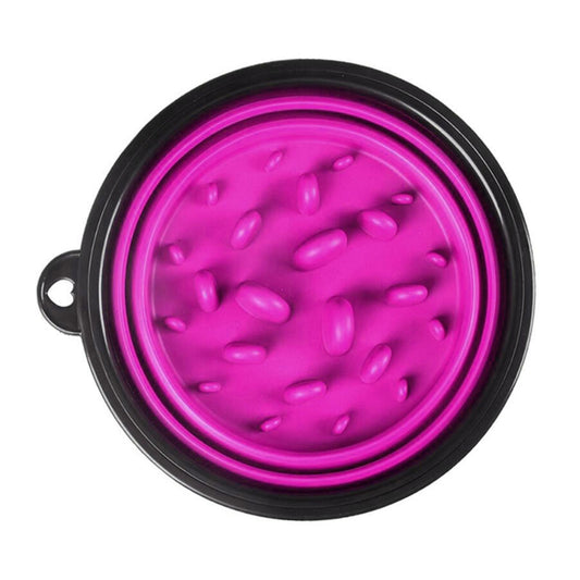 Slow Feeder Dog Bowl Collapsible Pet Cat Food Dish Water Feeding Purple