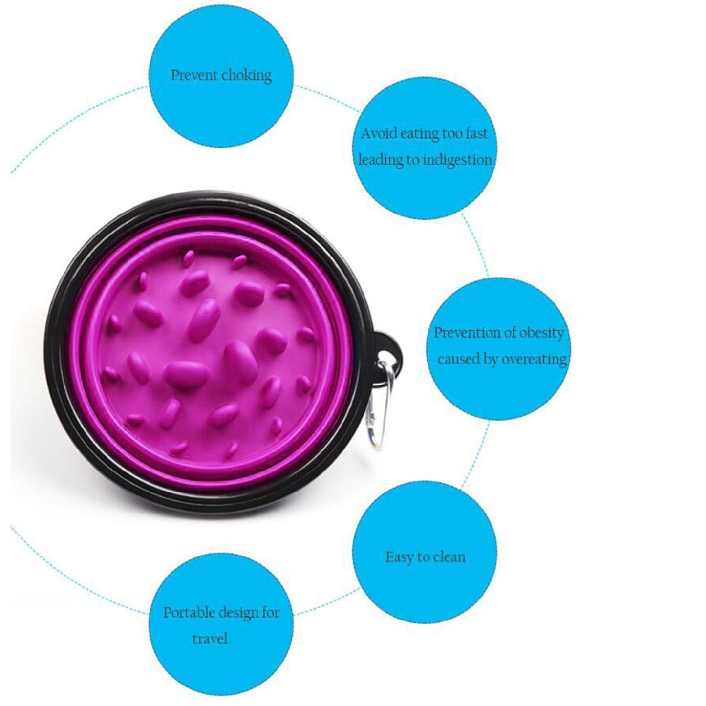 Slow Feeder Dog Bowl Collapsible Pet Cat Food Dish Water Feeding Purple