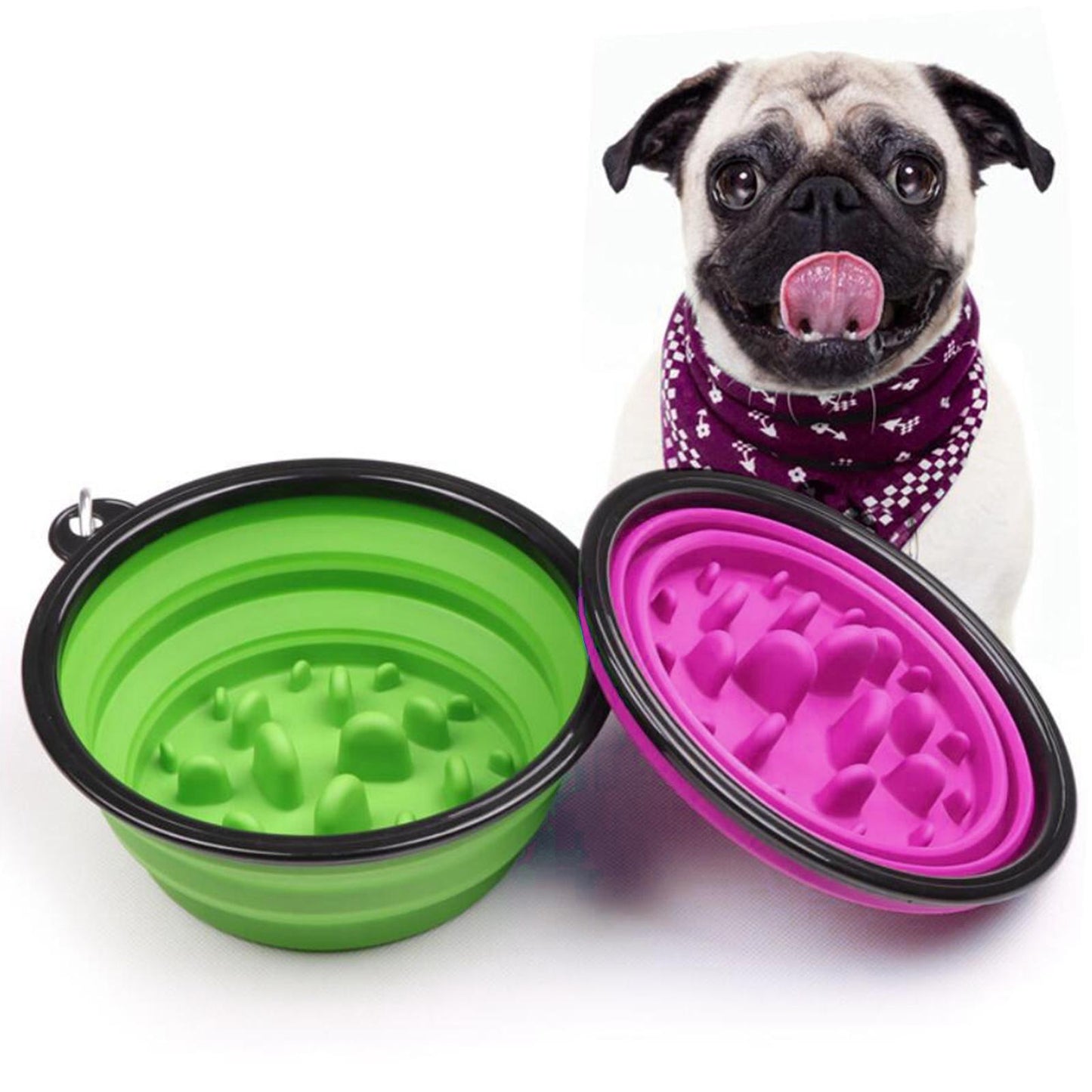 Slow Feeder Dog Bowl Collapsible Pet Cat Food Dish Water Feeding Purple