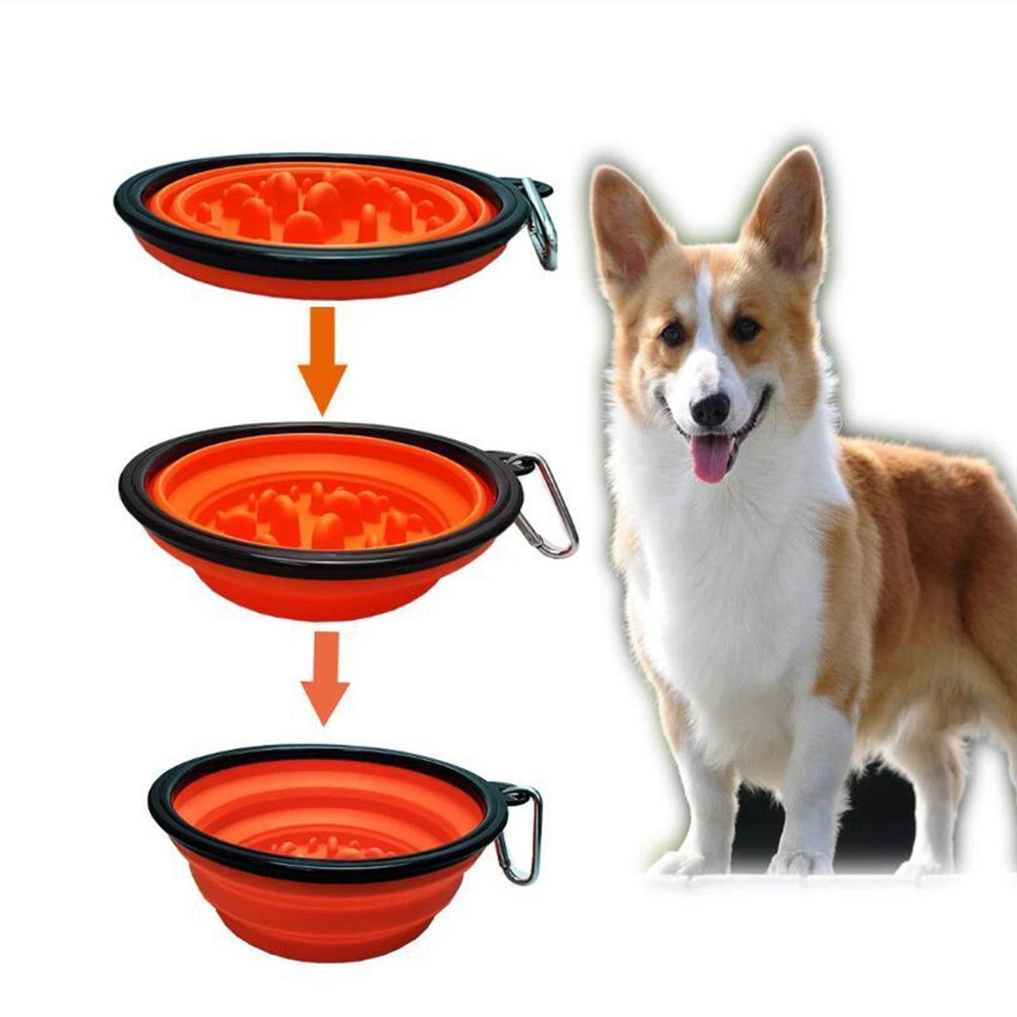Slow Feeder Dog Bowl Collapsible Pet Cat Food Dish Water Feeding Orange