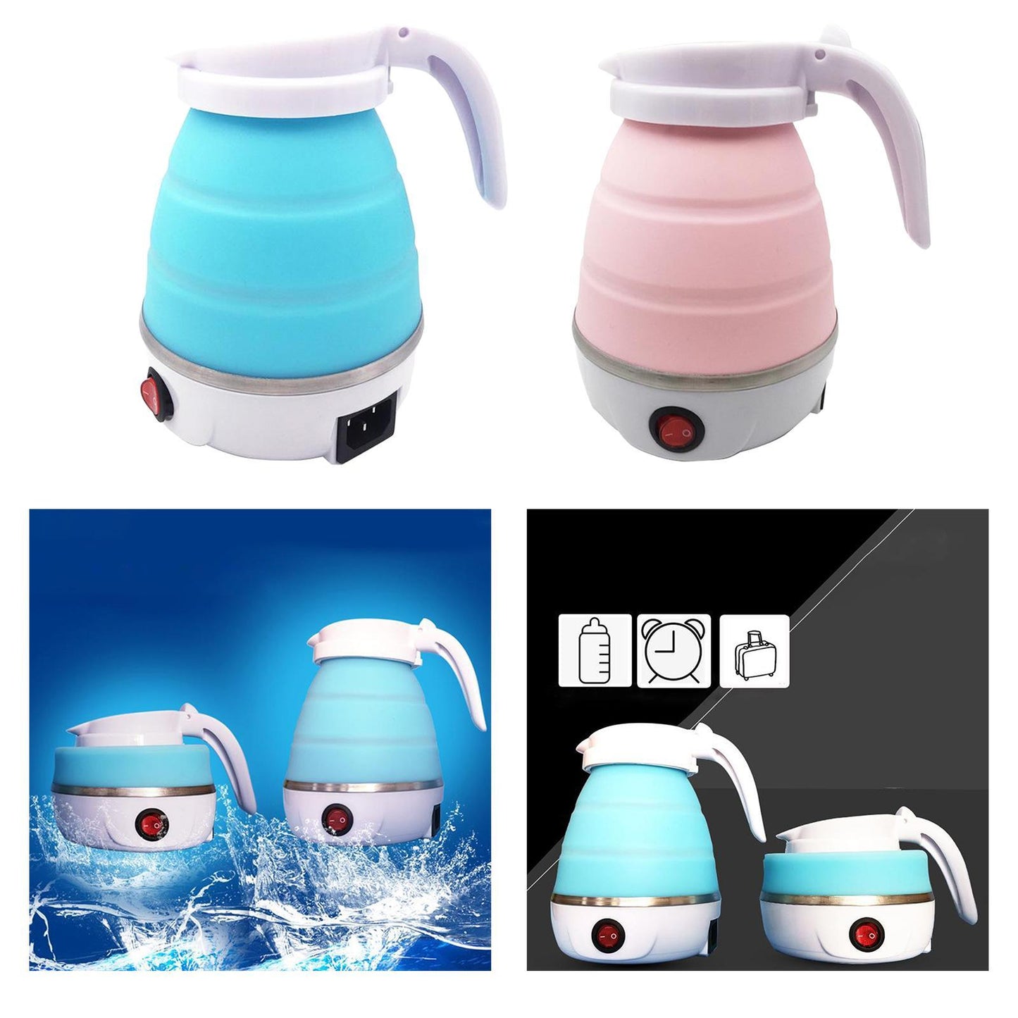 EU Plug 220V 50hz Electric Portable Travel Kettle Camping Caravan 0.6L Pink