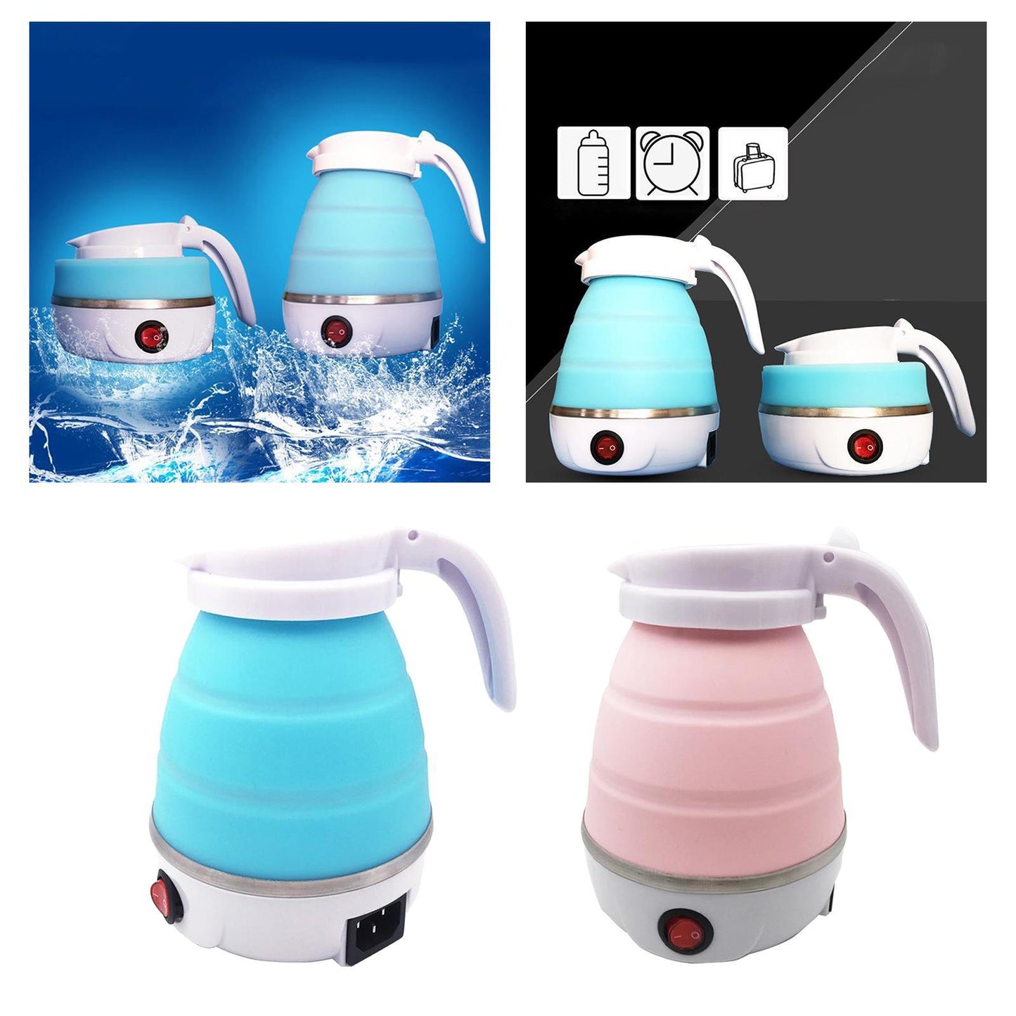 EU Plug 220V 50hz Electric Portable Travel Kettle Camping Caravan 0.6L Pink