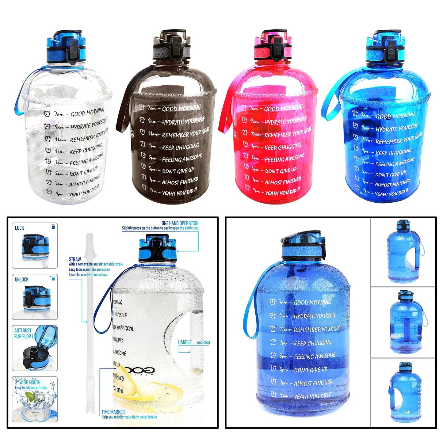 Premium Water Bottle Sports Leakproof Home Gym Fitness Workout Gears White