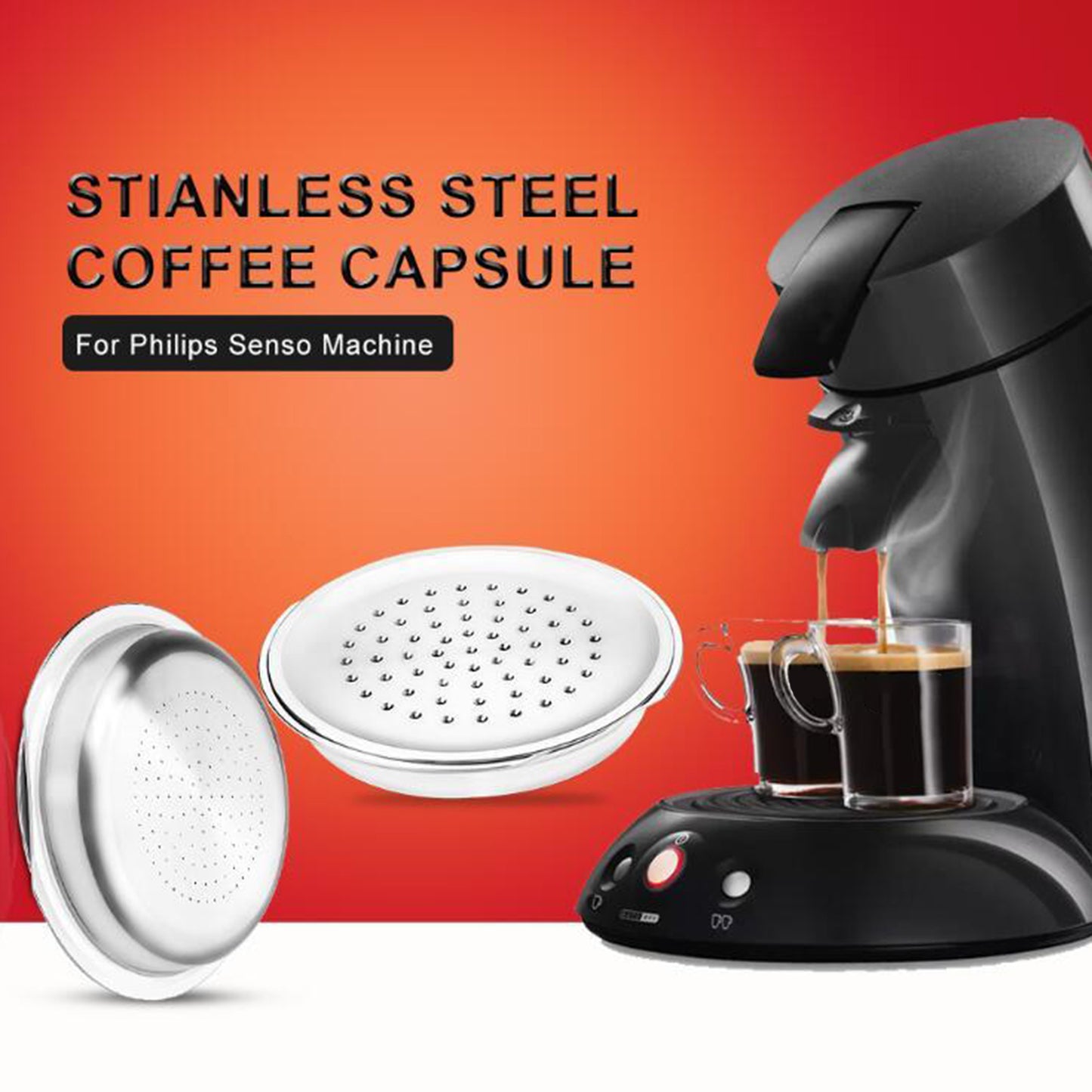 Stainless Steel Coffee Capsule with Brush Spoon for Senseo Coffee Machine