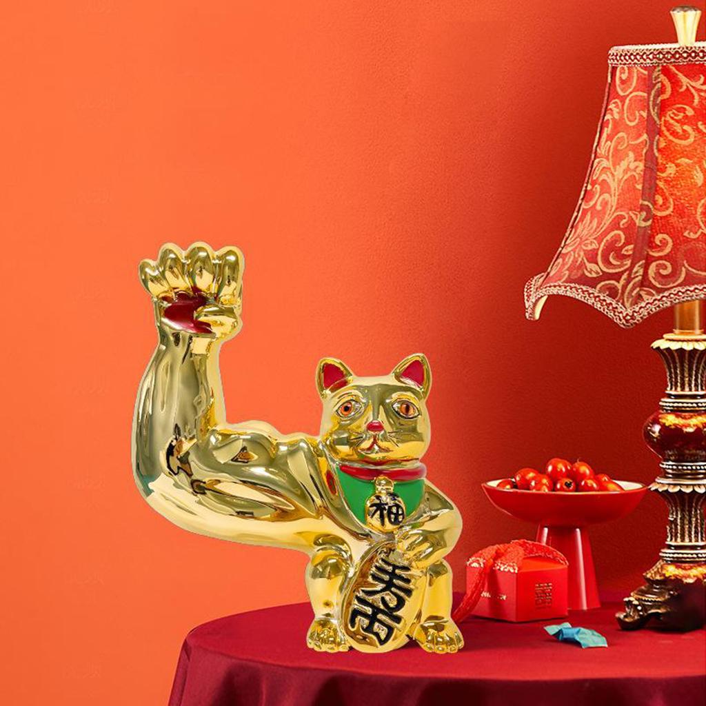 Lucky Cat Figure Creative Feng Shui Animal Statue Table Display Decorative