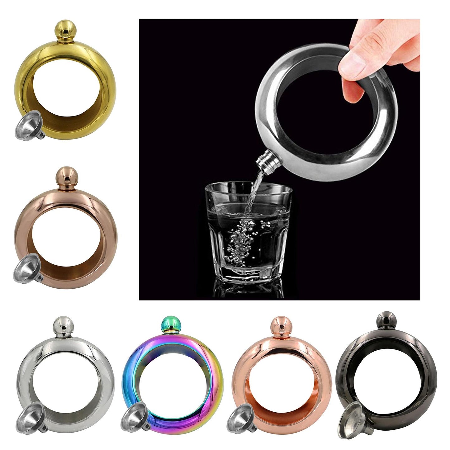 Bracelet Wine Flask with Funnel for Outdoor Camping Hiking Silver