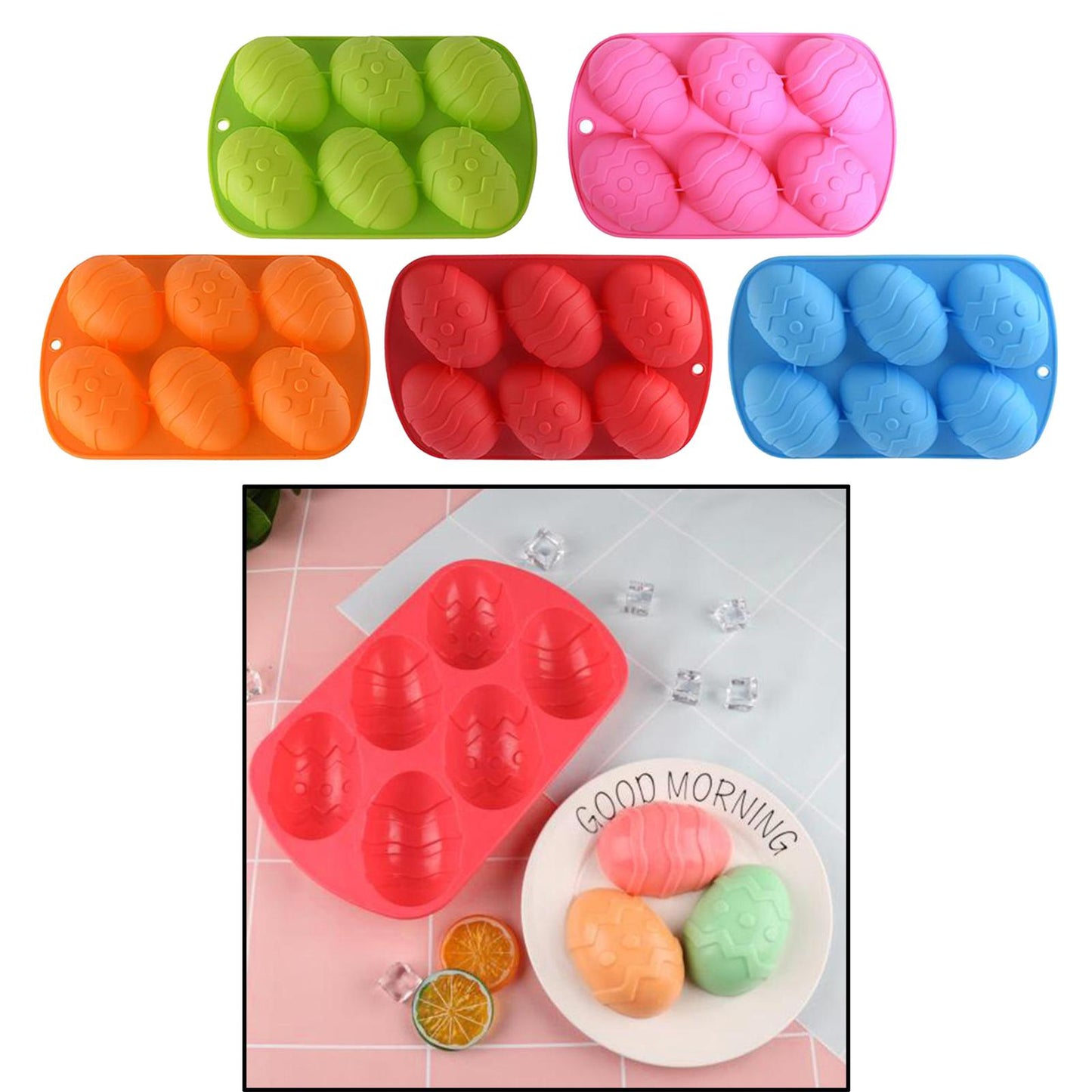6 Hole Dinosaur Egg Silicone Mold for Cake Chocolate Kitchen Tool Red
