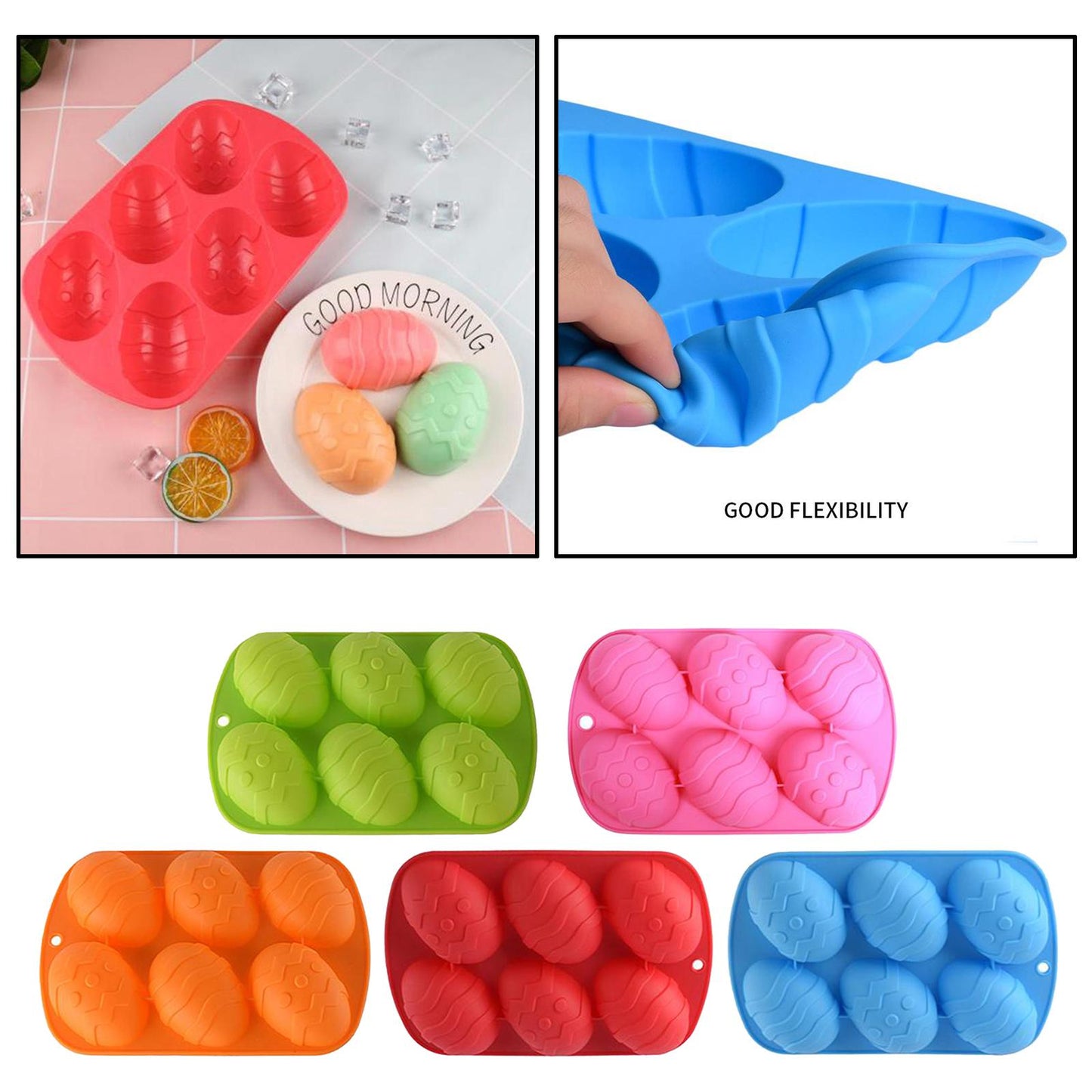 6 Hole Dinosaur Egg Silicone Mold for Cake Chocolate Kitchen Tool Red