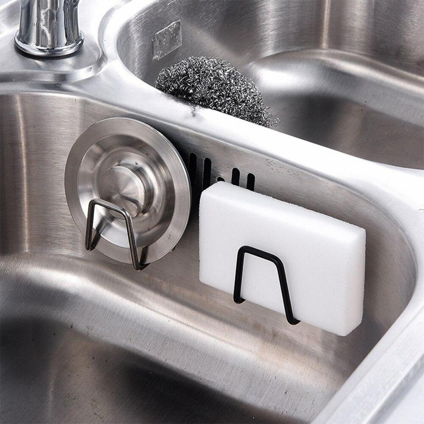 Sink Drain Rack Adhesive Sponge Holders Sponge Holder Shelf Black