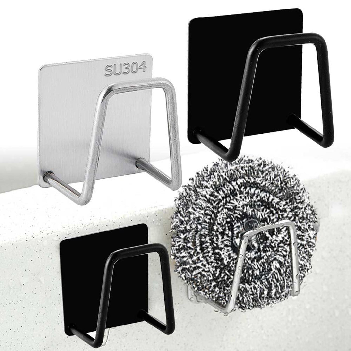Sink Drain Rack Adhesive Sponge Holders Sponge Holder Shelf Black