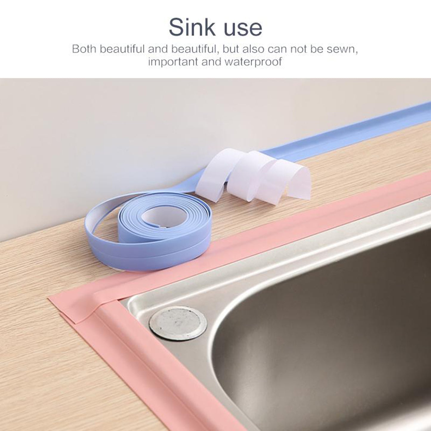 PVC Caulk Tape Self Adhesive Caulk Strip Sealing Tape Waterproof Light Blue