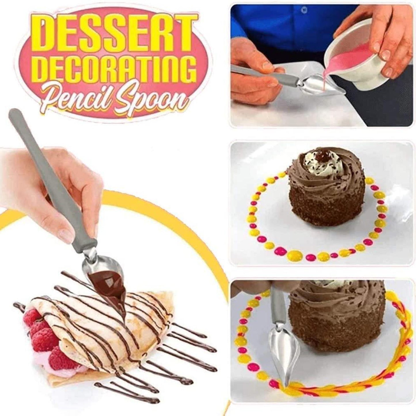 Plate Dish Sauce Painting Pencil Coffee Art Draw Tool Spoon Small Large Set