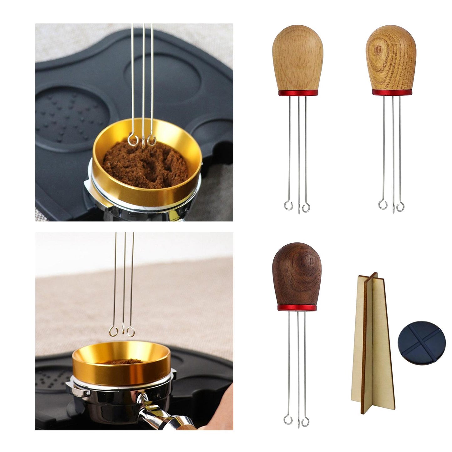 Stainless Steel Coffee Tamper Wider Stir Area Leveler Needle Beech Wood